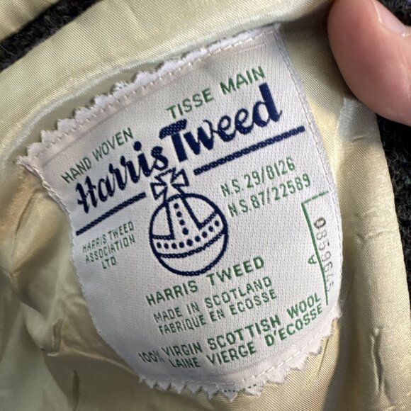 Vintage Harris Tweed Gray Herringbone Wool Sport Coat Men 46 Handwoven Scotland - Picture 6 of 9